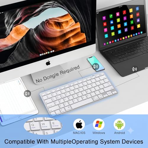 Multi-Device Bluetooth Keyboard for Mac, iPad, iPhone & Windows - Wireless for iPad Pro 12.9/11, Air, Mini, MacBook, Surface, Android Tablet - Switch 3 Devices, Auto-Reconnect, White - color: White