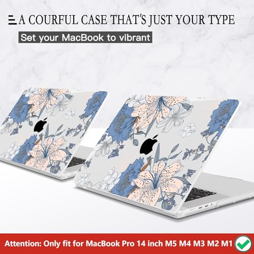 CISSOOK Compatible with MacBook Pro 14 inch Case M5 M4 M3 M2 M1 2026-2021 | A3434 A3427 A3426 A3112 A3185 A3401 A2918 A2992, 5in1 Set Anti-Scratch Hard Shell Case Keyboard Cover, Floral with Lilies - color: Floral with lilies
