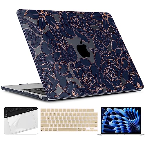 TWOLSKOO for MacBook Air 15 inch Case 2026 2025 2024 2023 Release M5 A3448 M4 A3241 M3 A3114 M2 A2941, Plastic Hard Shell & Screen Protector & Keyboard Cover & Trackpad Film, Elegant Roses - color: Elegant Roses
