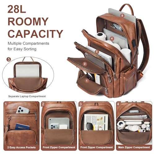 Shrrie 17 Inch Laptop Backpack for Women,Vegan Leather Backpack Purse,28L Work Business College Travel Computer Backpacks with Pouch Pocket for Large Capacity Cup & USB Charger,Caramel Brown - color: Caramel Brown