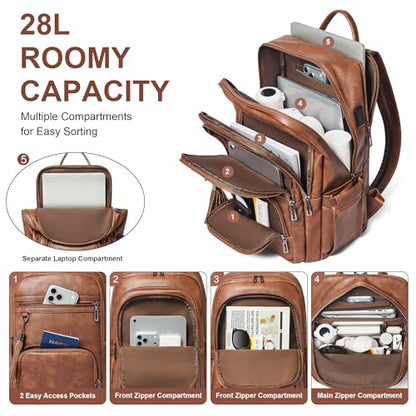 Shrrie 17 Inch Laptop Backpack for Women,Vegan Leather Backpack Purse,28L Work Business College Travel Computer Backpacks with Pouch Pocket for Large Capacity Cup & USB Charger,Caramel Brown - color: Caramel Brown