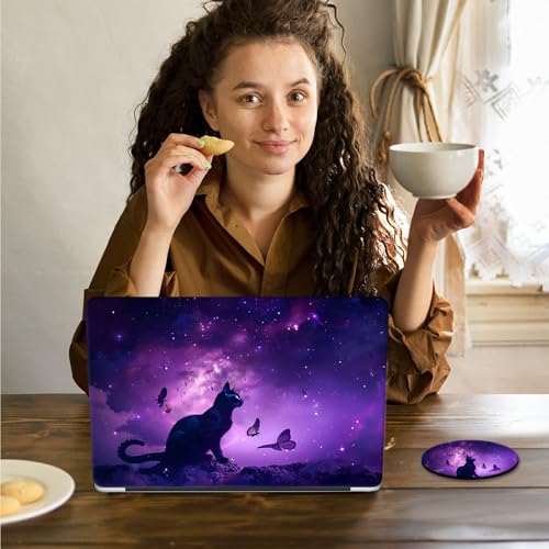 Laptop Skin Sticker Decal 15.6 Inch,12 13 13.3 14 15 15.6 in Laptop Netbook Skins for Notebook,Art Decal Removable Waterproof Scratch Resistant,Universal Vinyl Cover,Purple Galaxy Cat - color: Purple Galaxy Cat