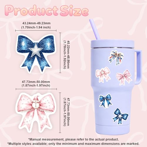 for iPad Case with 100 Pcs Cute DIY Bow Tie Vinyl Laptop Stickers Tweezers Decals, Waterproof Aesthetic Stickers Suitable for Phone, Water Bottles, Cups, Suitcases, Anywhere- Pink/Blue Bow - color: Pink /Blue Bow