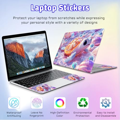 Universal Laptop Skin Sticker Decal, Compatible with MacBook HP Dell Lenovo 12"-15.6", Reusable Vinyl Notebook Cover 3PCS Set, High-Recognition Film-Cute 3D Baby Sea Turtle - color: Cute 3D Baby Sea Turtle