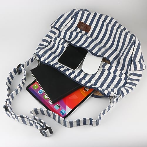 Large Canvas Messenger Bag with Multiple Pockets for Men and Women, Crossbody Shoulder Tote Hobo Laptop Bag - color: 92 - Blue Line