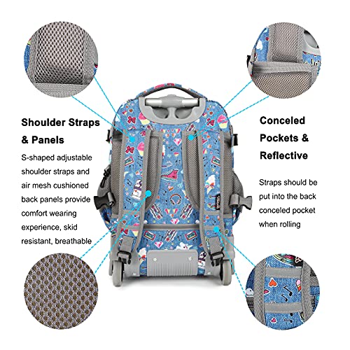 Tilami Rolling Backpack 18 inch Wheeled Laptop Backpack School College Student Travel Trip Boys and Girls (Blue Jeans) - color: Blue Jeans