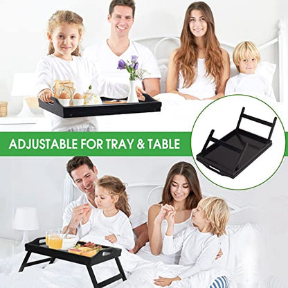 Bed Tray Folding Legs with Handles Breakfast Food Tray Table for Sofa Eating,Drawing,Platters Bamboo Serving Lap Desk Snack Tray - color: Black