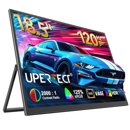UPERFECT Portable Monitor, 18.5" 120Hz 1080P Laptop Gaming Display | 125% sRGB, HDR, FreeSync, 350 Nits Brightness, VESA Support, Stand Included, USB-C & Mini HDMI Screen for Gaming & Travel - size: 18.5"
