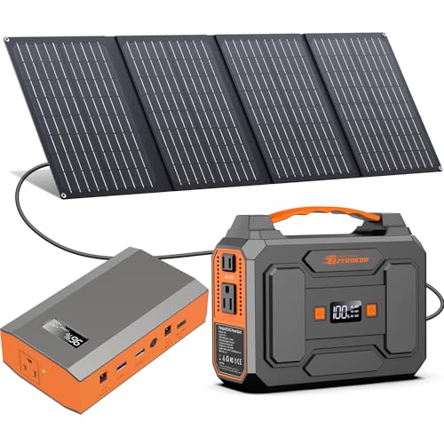 Solar Power Station with Foldable Solar Panel 40W, Portable 110V Outlet Power Bank 100W Solar Generator with Panels Included, Portable Battery Pack for Camping Laptop Smart Devices RV Outdoor Backup