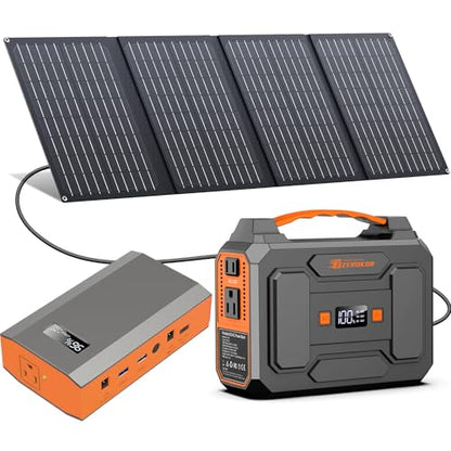 Solar Power Station with Foldable Solar Panel 40W, Portable 110V Outlet Power Bank 100W Solar Generator with Panels Included, Portable Battery Pack for Camping Laptop Smart Devices RV Outdoor Backup