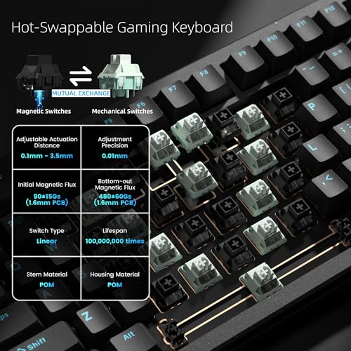 Womier SK75 TMR/HE Keyboard Gaming 75% Hall Effec, Mechanical Keyboard | Rapid Trigger Wireless Custom Magnetic Switch Keyboard with 8000 Hz Hot Swap, BT/2.4G/USB-C with Mac Windows Linux-Aluminum - color: Black