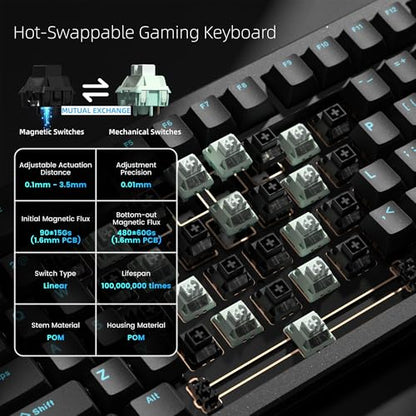 Womier SK75 TMR/HE Keyboard Gaming 75% Hall Effec, Mechanical Keyboard | Rapid Trigger Wireless Custom Magnetic Switch Keyboard with 8000 Hz Hot Swap, BT/2.4G/USB-C with Mac Windows Linux-Aluminum - color: Black