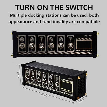COYEUX 6 Port USB Switcher, USB Docking Station, Independent Control, Button Switch, Retro Gold Plating Table Setting, Share USB Devices, Ideal Gift for Boyfriend