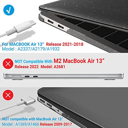IBENZER Compatible with New MacBook Air 13 inch Case 2022 2021 2020 M1 A2337 A2179 A1932, Plastic Hard Shell Case with Keyboard Cover for Mac Retina Display with Touch ID, Star Black, AT13-S-BK+1 - color: Star Black