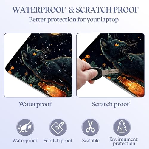 Universal Laptop Skin Sticker Decal,15.6 Inch Laptop Vinyl Cover for 13" 14" 15.6" Laptop,Scratch-Resistant Waterproof Protector Wrap,Reusable with Wrist Pads,Black Cat Full Moon Potions - color: Black Cat Full Moon Potions