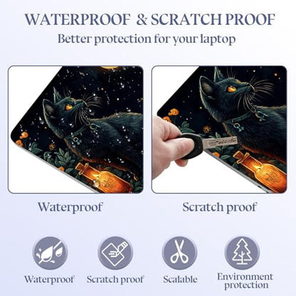 Universal Laptop Skin Sticker Decal,15.6 Inch Laptop Vinyl Cover for 13" 14" 15.6" Laptop,Scratch-Resistant Waterproof Protector Wrap,Reusable with Wrist Pads,Black Cat Full Moon Potions - color: Black Cat Full Moon Potions
