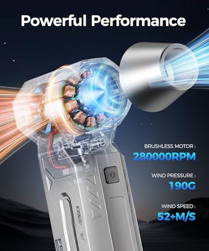 Compressed Air Duster-280000 RPM Super Powerful Electric Air Duster,4-Gear Adjustable PC Cleaning Kit with LCD Screen & LED Light,Fast Charging Air Blower for PC,Keyboard,Car,Home
