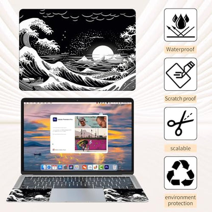15.6 Inch Laptop Skin Sticker, Reusable Vinyl Cover Protector with 2 Wrist Pad Skins, Removable Waterproof Scratch-Resistant for 12-15.6 Inch Laptop Notebook,Great Wave - color: Great Wave