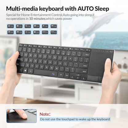 Rii 2.4G Wireless Keyboard,Bluetooth Keyboard(BT 5.1+2.4G),Aluminium Alloy Portable with Touchpad for Computer,PC,Tablet,iPad,Android TV Box,Smart TV,Windows,Mac (Black) | BT 5.1+2.4G,Aluminium Alloy,Easy meadia control,built-in touchpad for HTPC,PC,Table