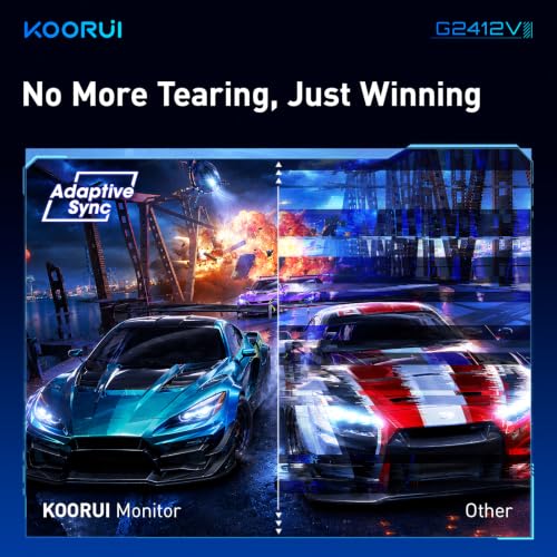 KOORUI 24 Inch Gaming Monitor, 180Hz FHD 1080P VA Display with 3000:1 Contrast, Eye Care, HDMI & VGA, VESA 100x100mm Mountable for Dorm Room, Dual-Screen Setup, PC and Console Gaming - size: 24"/FHD/180Hz