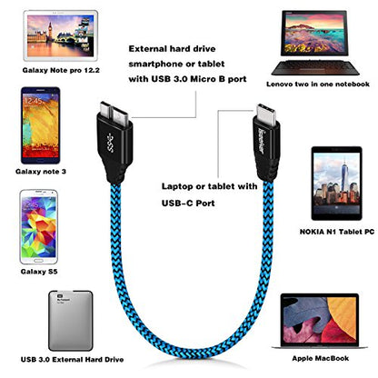 iSeekerKit Type C to Micro B Cable, USB 3.0 USB-C to Micro USB 1Ft Charge & Data Sync Cable Compatible for Samsung Galaxy S5/ Note 3, Toshiba Canvio, WD External Hard Drive | Charge Data Sync Cable Compatible for Samsung Galaxy S5 Note 3, Toshiba Canvio,