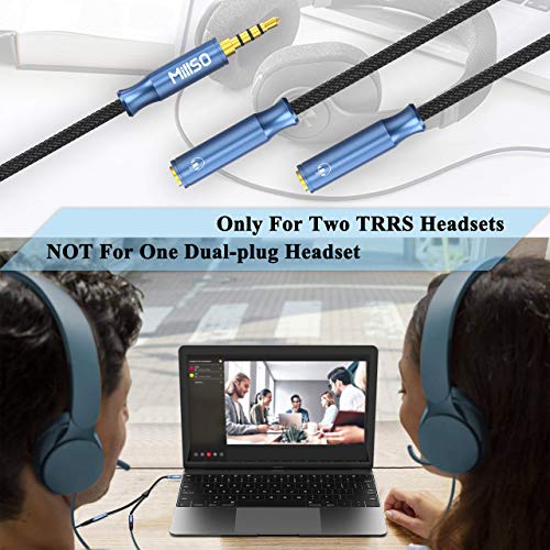 3.5mm 4 Pole TRRS Audio Splitter Cable for 2 TRRS Headphone and Mic | Nylon Braided CTIA Stereo 3.5mm Male to 2 TRRS Female Aux Headphone Y Splitter Cable for PC Laptop Smartphone PS4 Xbox - 1 FT - size: 1 Feet - Braided