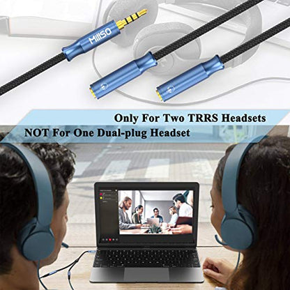 3.5mm 4 Pole TRRS Audio Splitter Cable for 2 TRRS Headphone and Mic | Nylon Braided CTIA Stereo 3.5mm Male to 2 TRRS Female Aux Headphone Y Splitter Cable for PC Laptop Smartphone PS4 Xbox - 1 FT - size: 1 Feet - Braided