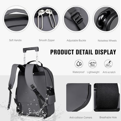 FANDARE Rolling Laptop Backpack Convertible Luggage Backpack with Wheels Travel Daypacks Multi-Functional Carry-On for Business Trip Men Lifestyle Outdoor Urban Waterproof PU Film Backpacks Grey - color: Grey