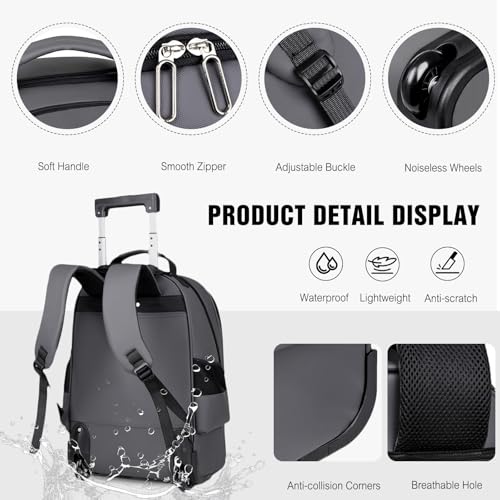 FANDARE Rolling Laptop Backpack Convertible Luggage Backpack with Wheels Travel Daypacks Multi-Functional Carry-On for Business Trip Men Lifestyle Outdoor Urban Waterproof PU Film Backpacks Blue - color: Blue