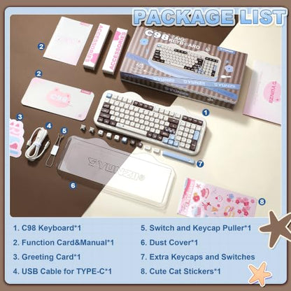 YUNZII C98 Wireless Mechanical Keyboard with Number Pad,98 Key BT5.0/2.4G/USB-C Hot Swap Gasket Mount with PBT MOA Keycaps,Custom RGB,Cute Cake Keyboard for Win/Mac (Choco, Milk V2 Linear Switch) - color: Choco, size: Milk V2 Linear Switch