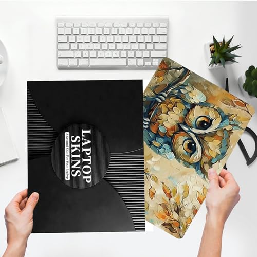 Universal Laptop Skin Sticker with 2 Wrist Pad Skins, Waterproof Scratch Resistant Vinyl Laptop Cover Decal, Cut to Fit for 11–15.6 Inch MacBook HP Dell Lenovo, Art Owl - color: Art Owl
