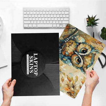 Universal Laptop Skin Sticker with 2 Wrist Pad Skins, Waterproof Scratch Resistant Vinyl Laptop Cover Decal, Cut to Fit for 11–15.6 Inch MacBook HP Dell Lenovo, Art Owl - color: Art Owl