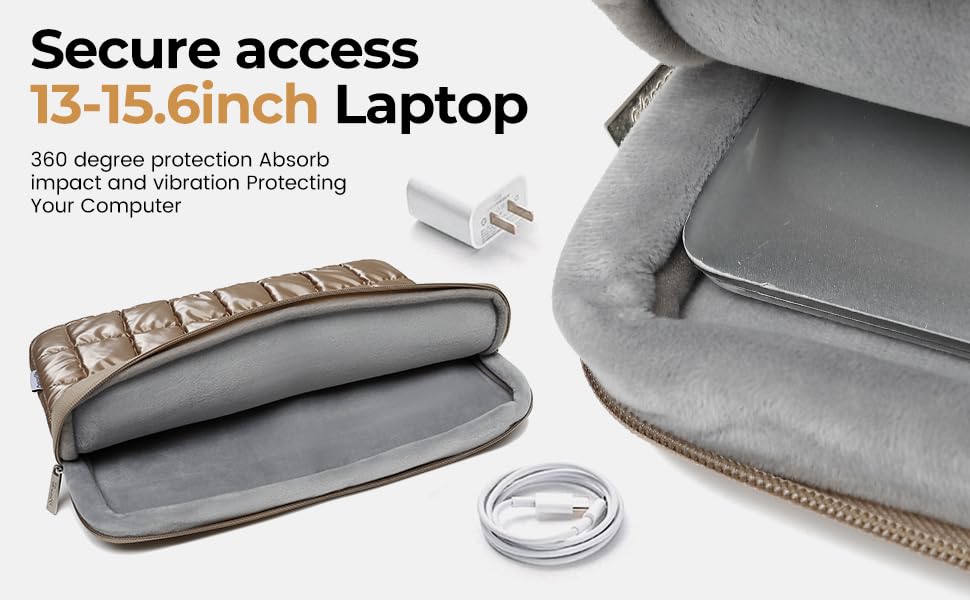 Canvas Life 360 Protective Plush Laptop Sleeve 14-14.4-inch Laptop Sleeve Bag Compatible with HP, Lenovo, Dell, ASUS, MacBook Pro 14-inch - Quilted Design(Khaki, 14 inch / 14.0 inch) - color: Khaki
