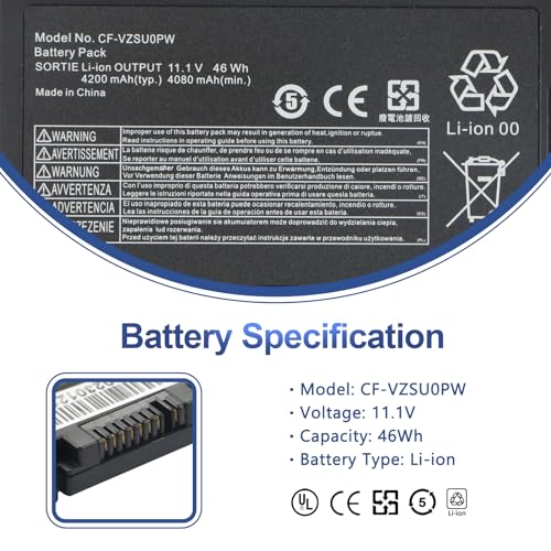 CF-VZSU0PW CF-VZSU0PR Laptop Battery for Panasonic TOUGHBOOK CF54 CF-54 Mk1 | 54 Gloved Multi Touch, 54 Prime CF-VZSUOPW CF-VZSU0GW CF-VZSU0KR 46Wh 4200mAh - size: 5.5*2.8*0.7inch CF-54
