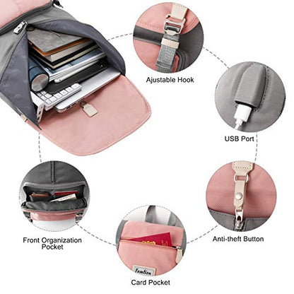 YAMTION 17 Inch Women Backpack School Bags for Teen Girls,College Student Bookbag Computer Backpack with USB Charging Port - color: Pinkgrey
