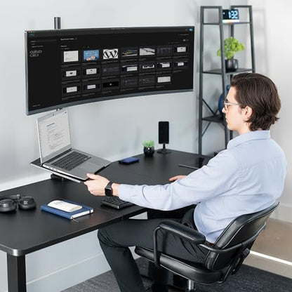 VIVO Extra Tall Desk Mount for up to 49 inch Ultra-Wide Monitor and Tray for up to 17 inch Laptop, Clamp-on Adjustable Stand Holds 44 lb Screens, VESA up to 100x100, Black, STAND-V102T-L