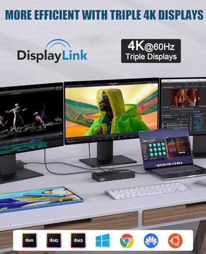 WAVLINK USB-C Triple Monitor Docking Station, 3 * 4K@60Hz for MacBook M1-M5/Neo & Windows – 100W PD, 3×HDMI/2×DisplayPort, 6x10Gbps USB Ports, Gigabit Ethernet, Ideal for Workstation & Home Offic