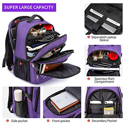 Travel Laptop Backpack,17.3 Inch Large Capacity College School Bookbags,RFID Anti Theft Pocket,Durable Water Resistant Backpacks Computer bagpack for Women Girls Teenagers Casual Daypack,Purple | Large Capacity, RFID Anti Theft Pocket, Water Resistant, Fo