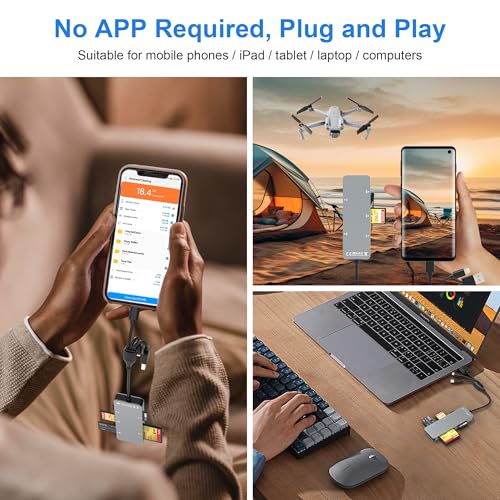 Memory Stick Pro Duo Adapter for iPhone/USB C/PC - Aluminum 5 in 1 SD/TF/CF/MS/XD Picture Card Reader, Multi Memory Card Reader USB C Lightning OTG Adapter Memory Stick Pro Duo Mark 2 Adapter