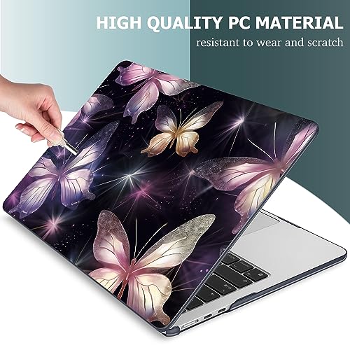 Mektron for 2026/2025/2024/2023 MacBook Air 15 INCH M5 A3448 /M4 A3241 /M3 A3114 /M2 A2941 Case, Printed Plastic Hard Shell Cover with 15.3" Liquid Retina Display Touch ID, Glittering Butterfly - color: Glittering Butterfly