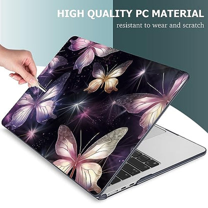 Mektron for 2026/2025/2024/2023 MacBook Air 15 INCH M5 A3448 /M4 A3241 /M3 A3114 /M2 A2941 Case, Printed Plastic Hard Shell Cover with 15.3" Liquid Retina Display Touch ID, Glittering Butterfly - color: Glittering Butterfly
