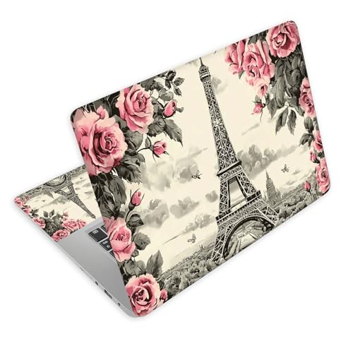 Universal Laptop Skin Decal, 3-Piece Vinyl Protector for 12 13 14 15.6" Notebook, Waterproof Anti-Scratch, Easy Trim & Bubble-Free Finish, Eiffel Tower Surrounded by Pink Rose - color: Eiffel Tower Surrounded by Pink Rose