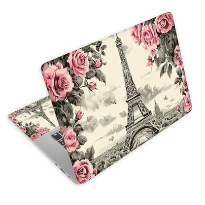 Universal Laptop Skin Decal, 3-Piece Vinyl Protector for 12 13 14 15.6" Notebook, Waterproof Anti-Scratch, Easy Trim & Bubble-Free Finish, Eiffel Tower Surrounded by Pink Rose - color: Eiffel Tower Surrounded by Pink Rose
