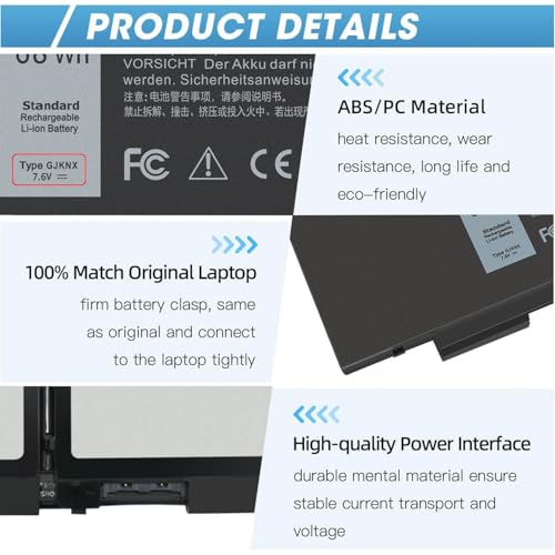 GJKNX 7.6V 68WH Battery Replacement for Dell Latitude 5480 5580 5490 5491 | 5580 5590 5591 5280 5288 5488 5491 5495 E5480 E5580 E5490 E5590 Precision 3520 3530 Series GD1JP 0GD1JP DY9NT 5YHR4 451-BBZG - size: 9.13*3.75*0.5inch GJKNX