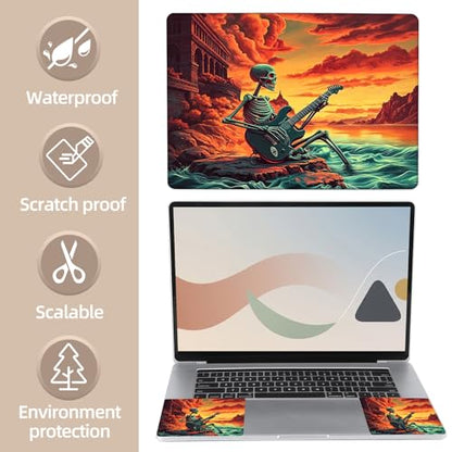Universal Laptop Skin Sticker for 12/13/14/15.6 Inch Laptops, Reusable Vinyl Laptop Decal Cover, Waterproof Scratch Resistant Notebook Skin with 2 Wrist Pads,Guitar Skull - color: Guitar Skull