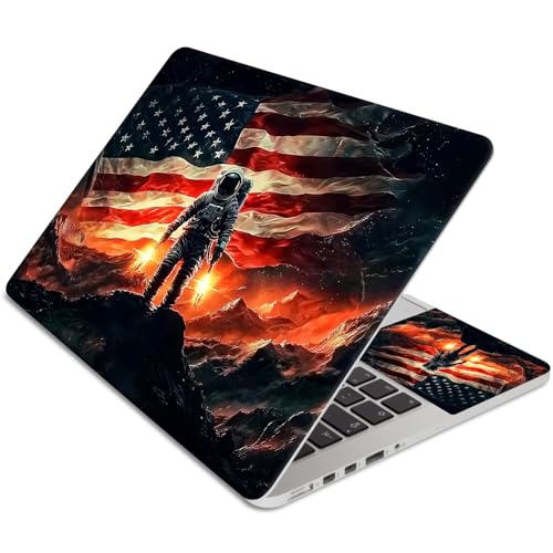 15.6 Inch Laptop Skin Sticker, Reusable Vinyl Cover Protector with 2 Wrist Pad Skins, Removable Waterproof Scratch-Resistant for 12-15.6 Inch Laptop Notebook,American Flag and Astronaut - color: American Flag And Astronaut