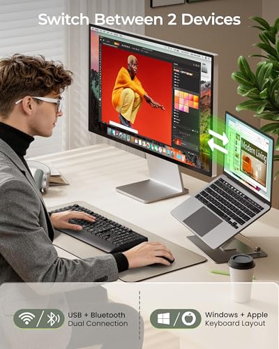 seenda COE200 Wireless Bluetooth Keyboard and Mouse Combo with Wrist Rest | USB/Bluetooth multi-device switching, quiet clicks, full-size ergonomic set for PC, laptop, Mac, and MacBook, Black - color: Black
