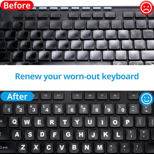 English Keyboard Stickers,Full Size Replacement English Keyboard Sticker with White Font on Black Background Universal for Laptop Desktop Computer,Matte English Keyboard Alphabet Sticker - color: Full Size Big Font White Letter