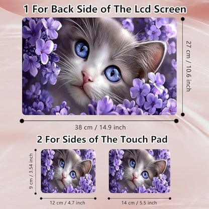 Laptop Skin Sticker Decal 12" 13" 13.3" 14" 15" 15.6",Waterproof Scratch Resistant Vinyl,Reusable Easy to Apply,for MacBook HP Dell Notebooks Netbooks Laptop,2 Wrist Pads,Cat Purple Flower - color: Cat Purple Flower