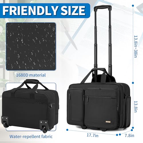 Rolling Laptop Bag for Women Men, Overnight Rolling Computer Bags Fits Up to 17.3 Inch Laptop for Travel/Work/Business